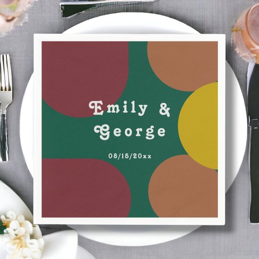 Moderne Groovy Retro 70er Abstrakte Hochzeit Serviette