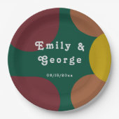 Moderne Groovy Retro 70er Jahre Abstrakte Hochzeit Pappteller (Vorderseite)