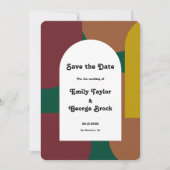 Moderne Groovy Retro Abstrakte Hochzeit Save The Date (Vorderseite)