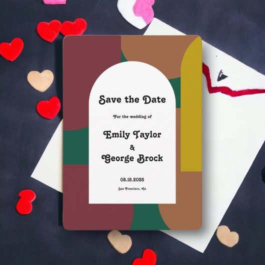 Moderne Groovy Retro Abstrakte Hochzeit Save The Date