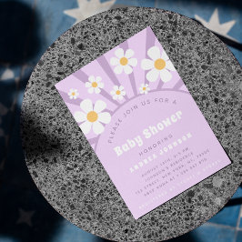 Moderne Groovy Retro Pink Lila Daisy Baby Dusche Einladung