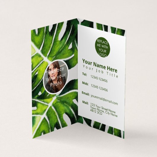 Moderne große Blätter aus grüner Palme Visitenkarten (Innenseite)
