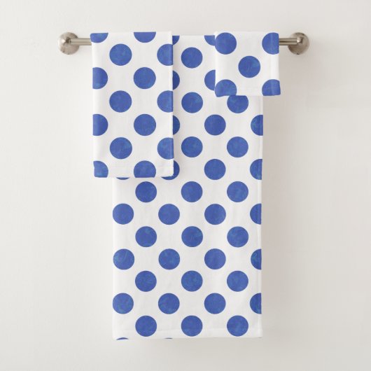 Moderne große Blue Polka Dot Handtuch Badhandtuch Set (Insitu)