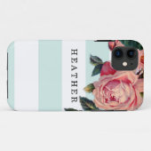 MODERNE, große Streifen mit Rose, Aqua Blue Case-Mate iPhone Hülle (Rückseite (Horizontal))