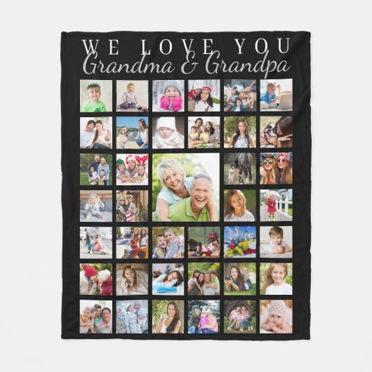 Moderne Großeltern Foto Collage Black Fleecedecke (Vorderseite)