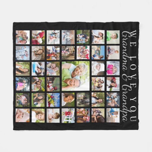 Moderne Großeltern Foto Collage Black Fleecedecke (Vorderseite (Horizontal))