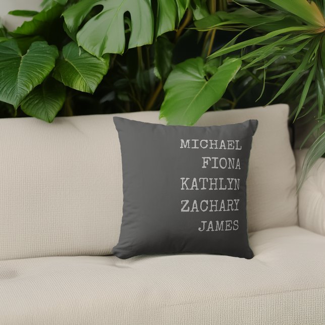 Moderne Großkinder heißen Grau Kissen (Modern Grandkids Names Gray Throw Pillow)