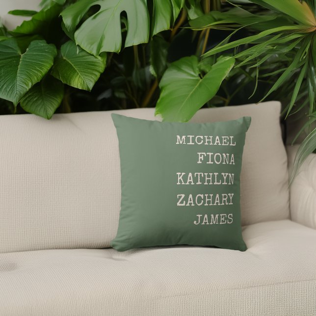 Moderne Großkinder nennen Grün Kissen (Modern Grandkids Names Green Throw Pillow)
