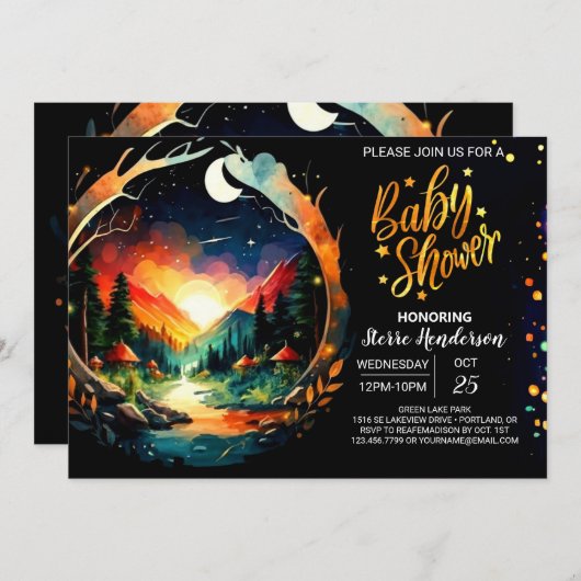 Moderne Grove-verzauberte Babydusche für Cotgecore Einladung (Vorne/Hinten)