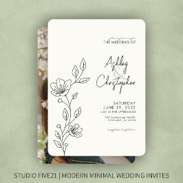 Moderne Grün-Foliage-Kontur-Foto Hochzeit Einladung