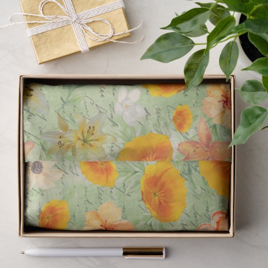 Moderne grün-gelbe Blumenmuster entmutigen Seidenpapier (Geschenk)