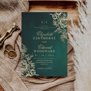 Moderne Grün & Gold ⎮Rose Elegante Hochzeit Einladung