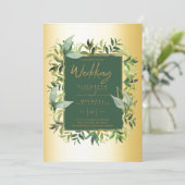 Moderne grün goldene Hochzeitsfeiern Einladung (Stehend Vorderseite)