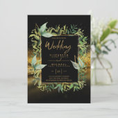 Moderne grün goldene Hochzeitsfeiern Einladung (Stehend Vorderseite)