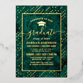 Moderne Grün-Marmor-Graduierungspartei Gold Folieneinladung