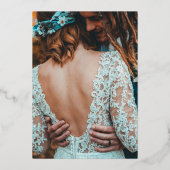 Moderne grün schwarze Hochzeit rettet das Datum Folieneinladung (Rückseite)