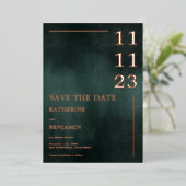 Moderne grün schwarze Hochzeit rettet das Datum Folieneinladung (Stehend vorne)