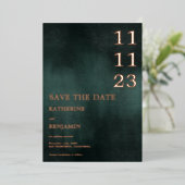 Moderne grün schwarze Hochzeit rettet das Datum Folieneinladung (Stehend vorne)