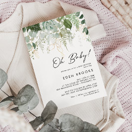 Moderne Grün und Gold Oh Baby! Babyparty Einladung