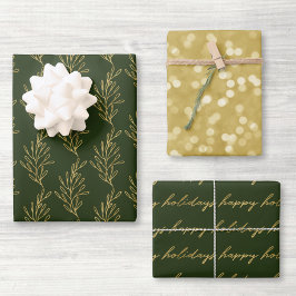 Moderne Grün- und Goldkalligraphie Weihnachten Geschenkpapier Set