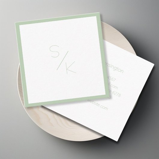 Moderne, grün-weiße Monogramm-Visitenkarte Quadratische Visitenkarte