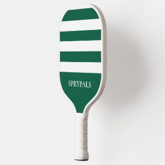 Moderne grün-weiße Streifen-Monogramm-Pickleball-P Pickleball Schläger