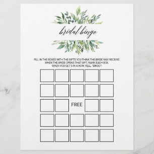 Moderne Grünanlage Bridal Bingo, Brautparty Game