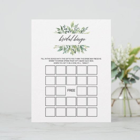 Moderne Grünanlage Bridal Bingo, Brautparty Game (Stehend Vorderseite)