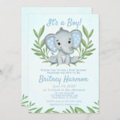Moderne Grünanlage Elephant Boy Baby Dusche Einladung (Vorne/Hinten)
