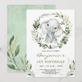 Moderne Grünanlage Elephant | Green Gold 1. Geburt Einladung
