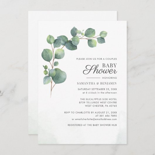 Moderne Grünanlage Eucalyptus Couples Kinderdusche Einladung (Vorne/Hinten)