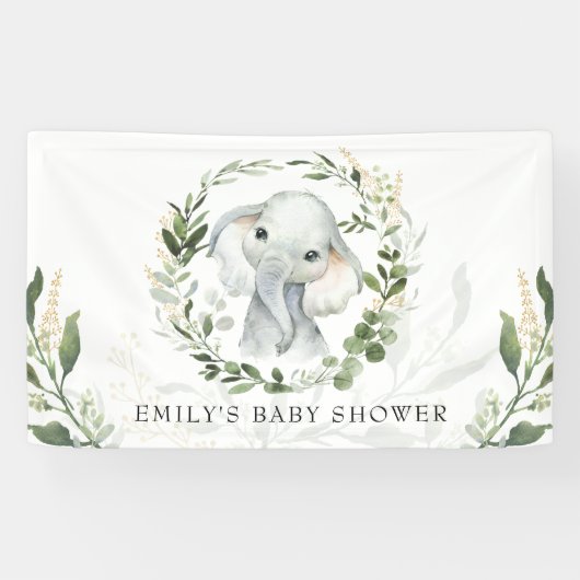 Moderne Grünanlage Gold Elephant Baby Dusche Gebur Banner (Horizontal)