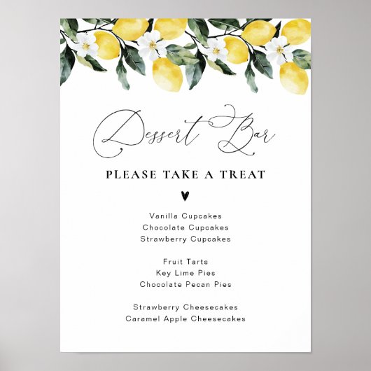 Moderne Grünanlage Lemon Floral Dessert Bar Poster (Vorne)