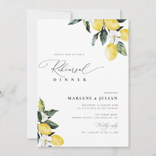 Moderne Grünanlage Lemon Probe Abendessen Einladung (Vorderseite)