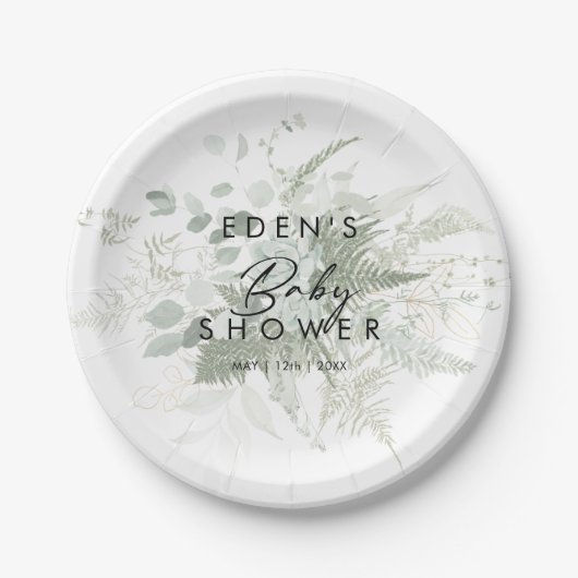 Moderne Grünanlage und Gold Baby Dusche Pappteller (Vorderseite)