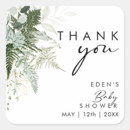 Moderne Grünanlage und Gold Baby Dusche Vielen Dan Quadratischer Aufkleber