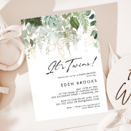 Moderne Grünanlage und Gold Twins Baby Dusche Einladung