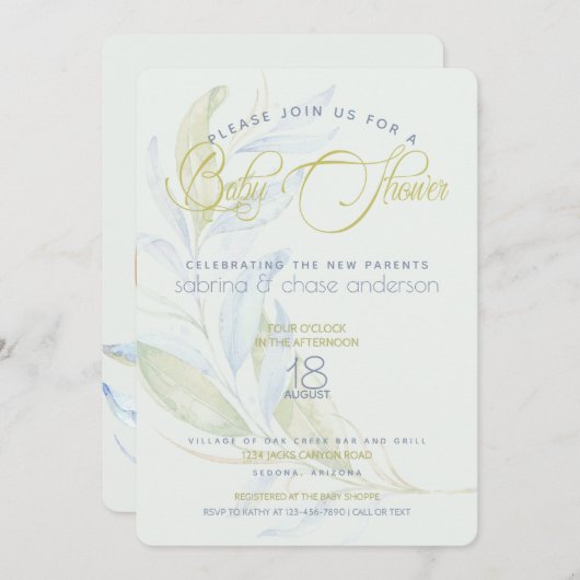 Moderne Grünanlage Watercolor Paare Kinderdusche Einladung (Vorne/Hinten)