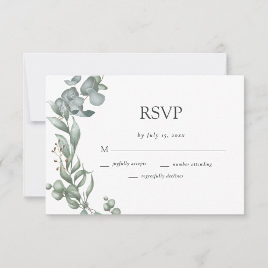 Moderne Grünanlage Weiß und Sage Simple Wedding RSVP Karte (Vorderseite)
