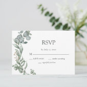 Moderne Grünanlage Weiß und Sage Simple Wedding RSVP Karte (Stehend Vorderseite)