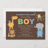 Moderne grünbraune Jungle Animals Boy Baby Dusche Einladung (Vorderseite)