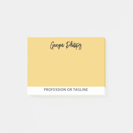Moderne grundlegende weiche gelbe Name & Beruf Post-it Klebezettel (Vorderseite)