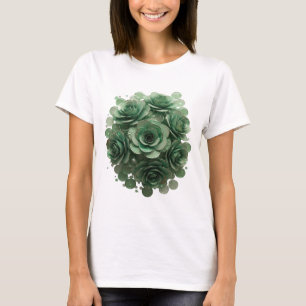 Moderne grüne 3D-Textkunst GRÜNE ROSEN T-Shirt