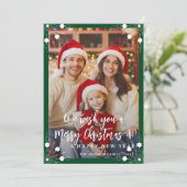 Moderne grüne 5 Foto Collage Frohe Weihnachten (Stehend Vorderseite)