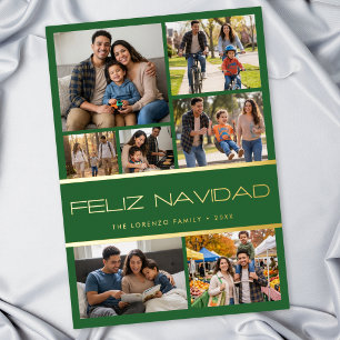 Moderne grüne 7-Foto-Collage Frohe Weihnachten Folien Feiertagskarte