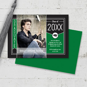 Moderne grüne Abschluss-Foto-Einladung zur Graduie Ankündigung