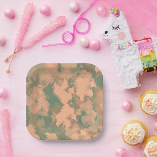 Moderne grüne Abstrakte Blumenplatte Pappteller (Party)