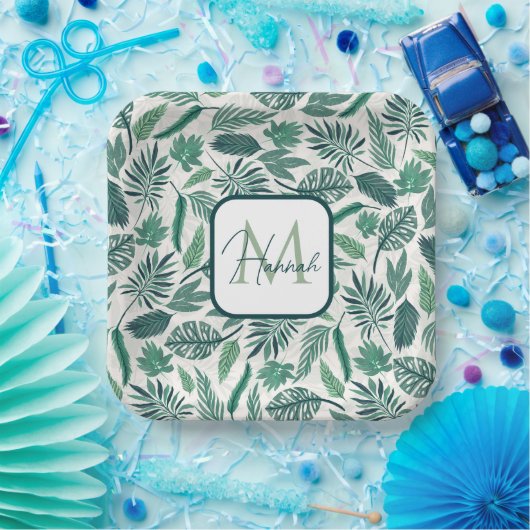 Moderne grüne Aquamarine tropische Blätter Design Pappteller (Party)