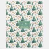 Moderne, grüne Aquarellbäume Weihnachtsbäume Fleec Fleecedecke (Vorderseite)