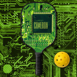 Moderne, grüne Auflage Mikrochip Geek Custom Pickleball Schläger